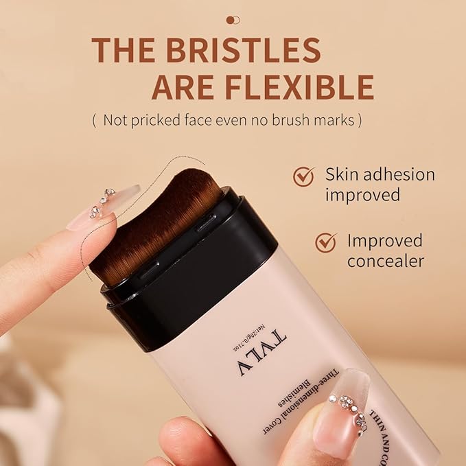 Face and Body Moisturizing Concealer Foundation,Flawlessly Covers Dark Circles, Wrinkles, Fine Lines. Features a Built-in Soft, Dense Brush Head.Medium-Dark and Natural Shades, 0.17 oz (02#NATURE)