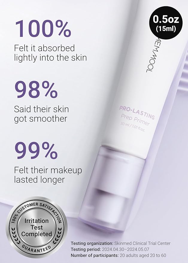 [JUNGSAEMMOOL OFFICIAL] Pro-Lasting Prep Primer #Bare-lavender | 15 ml / 0.50 fl.oz. | Hydrating, Pore-Blurring Korean Primer for face before makeup with Velvet Finish