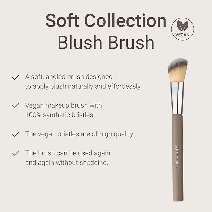 Sandstone Scandinavia Soft Collection Makeup Brush - Professional Premium Blush brush for applying and blending blush. Ultra soft bristles. Vegan Makeup brush for all skin types