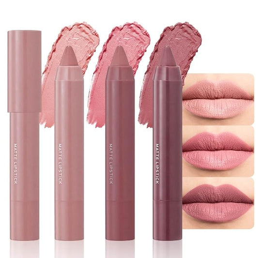 BINGBRUSH Crayon Matte Longwear Lipstick Pack Set,Moisture Smooth Color Stick Ultimate Lip Crayon for Makeup Collection - Waterproof Velvet Lipgloss (3pcs 01#&03#&07#, 3 Count (Pack of 1))