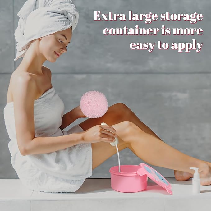 Extra Soft Powder Puff, 6" x 3" Large Body Powder Applicator, Dusting Powder Puffs with Loose Powder Container for Women (Pink)