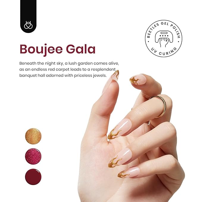 Beetles Fall Gel Nail Polish Kit, 6 Colors Gold Green Burgundy Red Glitter Gel Polish Soak Off Uv Nail Lamp Cured Holiday Nail Gel DIY Home Manicure Kit Gifts for Women Girls