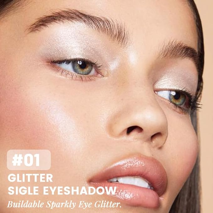 Pearl White Silver Shimmer Glitter Sparkling Monochrome Eyeshadow Palette,Metallic Single Eye Shadow for Older Women,Long Lasting Naturing-Looking Eye Makeup