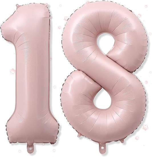 40'' 18 Balloon Number, Large Dusty Baby Light Pink Foil Number 18 Balloons Birthday Party Decor, Pastel Blush Pink Helium Mylar Self Inflating Balloon for Women 18th Birthday Anniversary Decorations