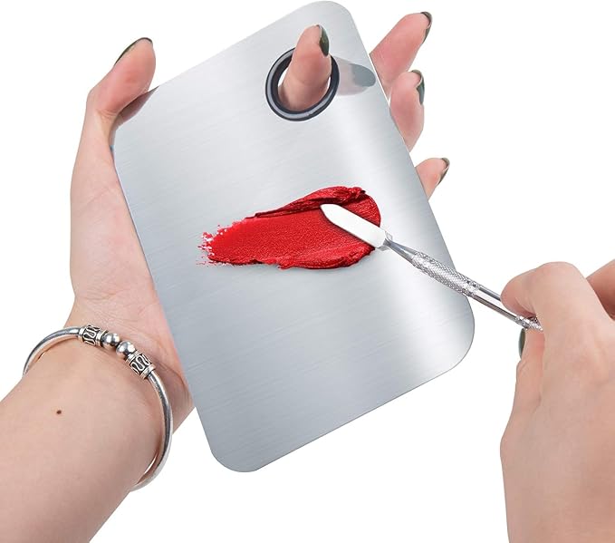 Makeup Mixing Palette, Upgrad Stainless Steel Metal Mixing Tray with Spatula Artist Tool for Mixing Foundation Nail-Art