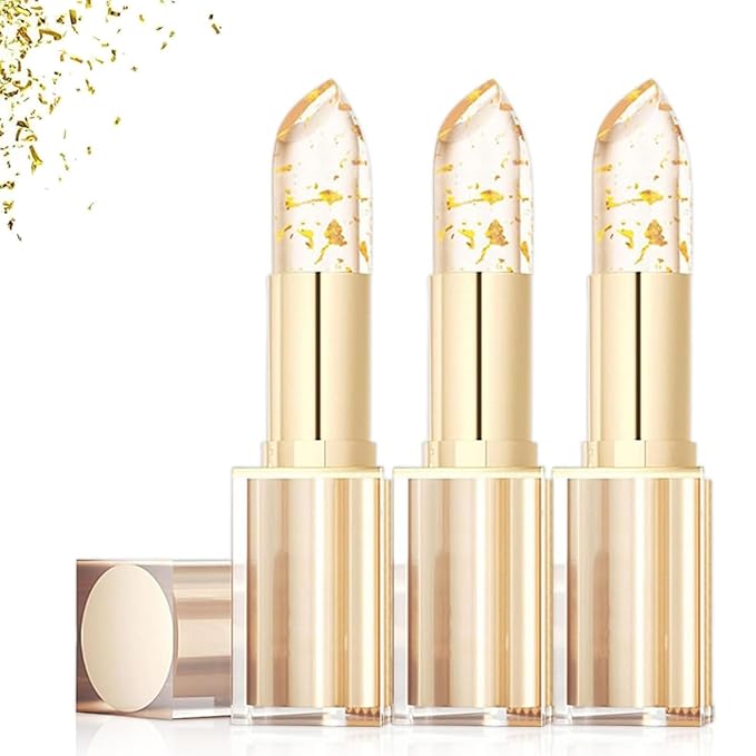 Transferproof Color Changing Lipstick,Transparente Transferproof Gold Crystal Color Changing Lip Stick,Labial Cambia De Color De, Long Lasting 24 Hours Moisturizing Glossy Shine Lip Gloss (3PC)