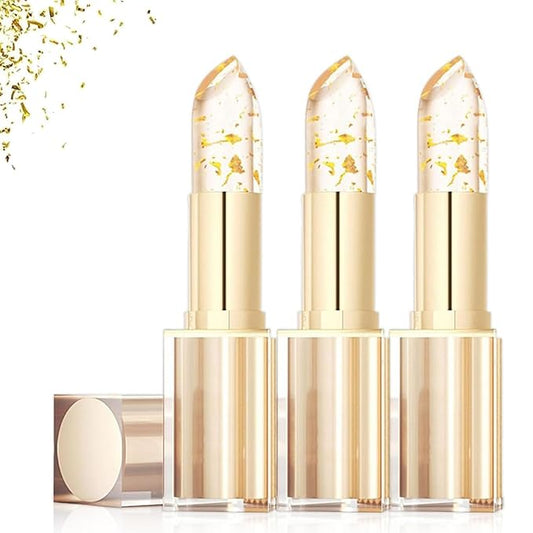 Transferproof Color Changing Lipstick,Transparente Transferproof Gold Crystal Color Changing Lip Stick,Labial Cambia De Color De, Long Lasting 24 Hours Moisturizing Glossy Shine Lip Gloss (3PC)