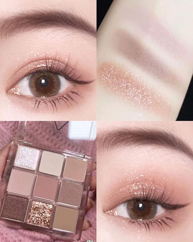 Kayswang 9 colors glitter eyeshadow palette makeup palette matte high pigment color cream texture natural eye shadow powder eye shadow palette in autumn and winter long lasting & waterproof (brown)