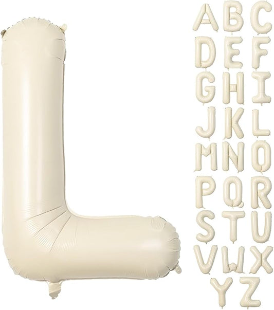 40 Inch Letter Balloons L, Big Custom A-Z Alphabet Foil Name Balloon Cream White, Self Inflating Beige Customize Helium Balloon Letters L for Women Girls Birthday Bride Baby Shower Party Decorations