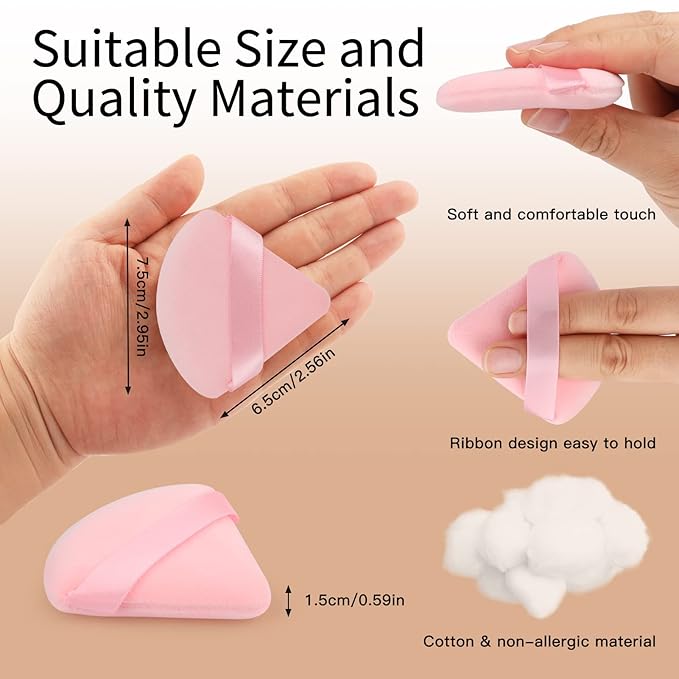 2 Pcs EVAOUXIU Triangle Powder Puff for Face Powder, Soft Plush Setting Powder Puff, Velour Cosmetic Foundation Blender Sponge Beauty Makeup Tools (Pink)