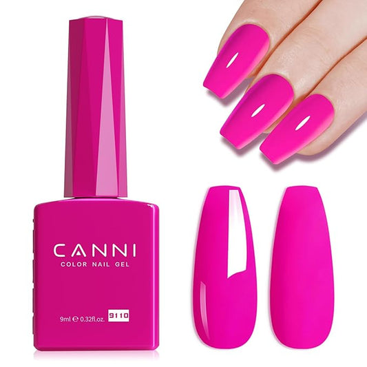 CANNI Hot Pink Nail Gel Polish, 1Pcs Bright Coral Pink Cerise Color High Gloss Soak Off UV Gel Nail French Nail Manicure Salon DIY