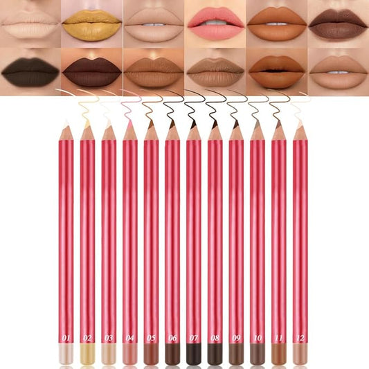 12Pcs Lip Liner Pencil Set - Matte Lip Combo for Women, Waterproof & Smudgeproof, Precise Lip Shaping & Sculpting, Includes Sharpener, Assorted Colors Set A