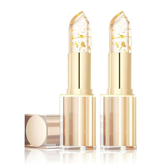 Transferproof Color Changing Lipstick, Gold Crystal Color Changing Lipstick,Long Lasting 24 Hours Moisturizing Glossy Shine Lip Gloss(2PC)
