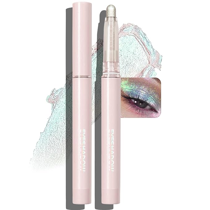 Glitter Eyeshadow Stick Metallic Chrome Finish, Shimmer Cream Eye Shadow Stick Long Lasting Holographic Color Sparkle Multi-Use Eye Brightener Highlighter Makeup Blendable Eyeliner Pencil, 5#
