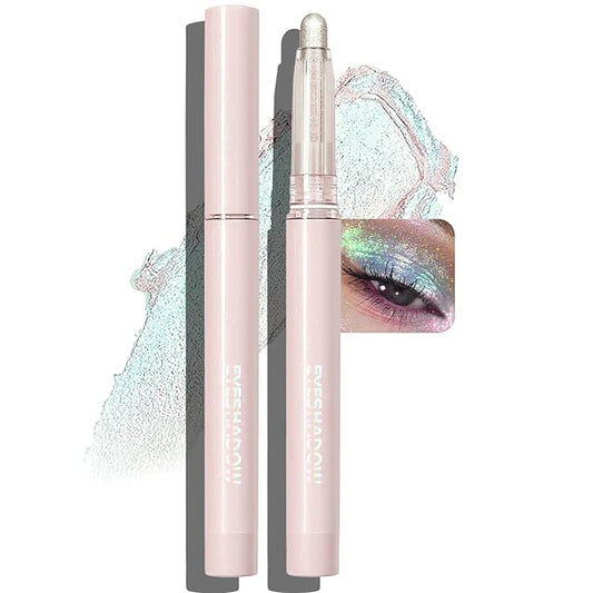 Glitter Eyeshadow Stick Metallic Chrome Finish, Shimmer Cream Eye Shadow Stick Long Lasting Holographic Color Sparkle Multi-Use Eye Brightener Highlighter Makeup Blendable Eyeliner Pencil, 5#