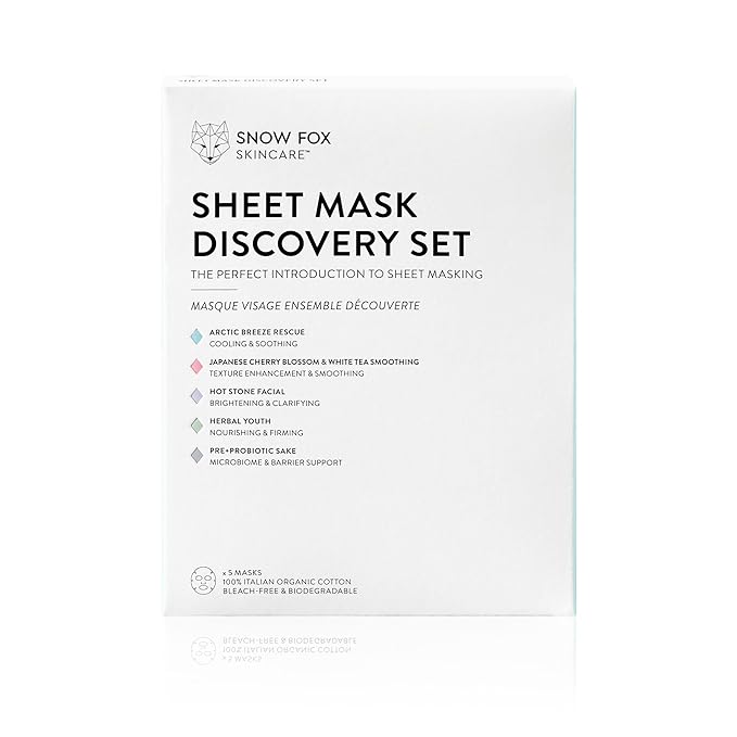 Snow Fox Skincare Sheet Mask Discovery Set, 5 Unique Masks, 5-Pack