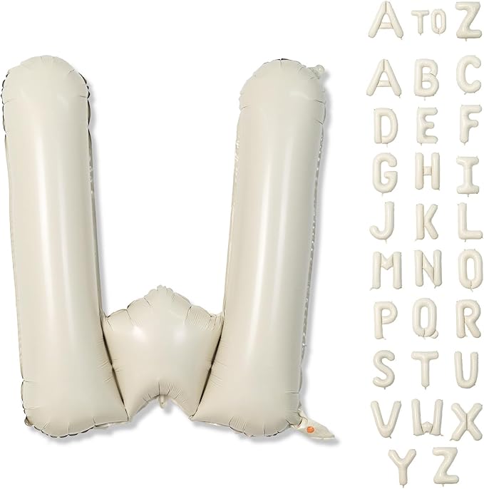 40 Inch Custom Letter Balloons, Giant Alphabet W Foil Name Ballon Cream White, Mylar Self Inflating Balloon Beige Letters W Decor, Helium Letter Customize Balloons for Women Birthday Party Decoration