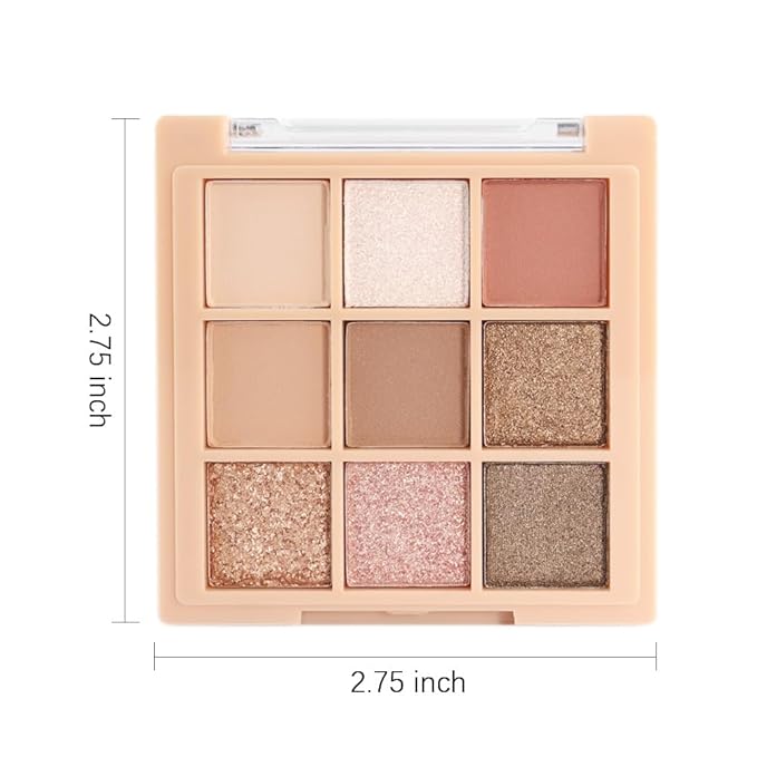 9Colors Nude Champagne Gold Rose Brown Colorful Glitter Eyeshadow Palette Makeup,Korean Natural Neutral Rainbow Eyeshadow Palettes Naturing-Looking Long Lasting Waterproof Blendable