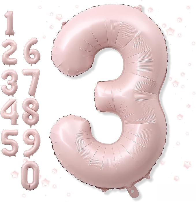 3rd Birthday Balloons for Girls, 40'' Foil Self Inflating Light Baby Pink Number 3 Balloon, Pastel Dusty Blush Pink Large 3 Balloon Number for 3 Yeal Old Birthday Party Decor Anniversary Decorations