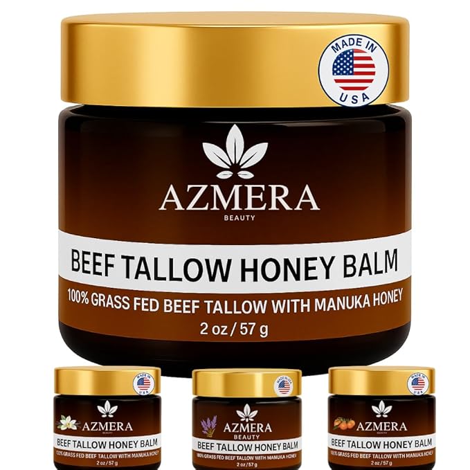 100% Grass-Fed Beef Tallow Balm, Manuka Honey MGO 263+, Organic Beeswax & Olive Oil, Beef Tallow for skin,Handmade Moisturizer for Dry Skin, Eczema Relief, & Healing Skin(2oz)