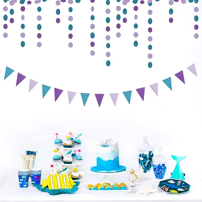 Purple-Blue Mermaid Party-Decorations Paper Garland Streamers - 52Ft Girls Birthday Baby Shower Glitter Hanging Decor Banner,Little Mermaid Theme Under The Sea Backdrop Bunting Panduola