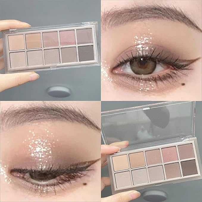 Erinde 10 Colors Matte Eyeshadow Palette, Grey Brown Eye Shadow Palette Makeup, Neutral Taupe Eye Makeup Pallet, Ultra-Blendable, Long Lasting Natural Nude Eyeshadow Pallete for Older Women, Cement