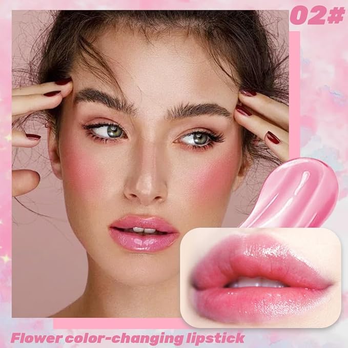 BINGBRUSH PH Color Changing Lipstick – Jelly Flower Lip Balm, Temperature-Activated Moisturizing Lip Tint, Long-Lasting Crystal Clear Lipstick for Women, Natural Glow & Hydration (02# Blue Fairy)