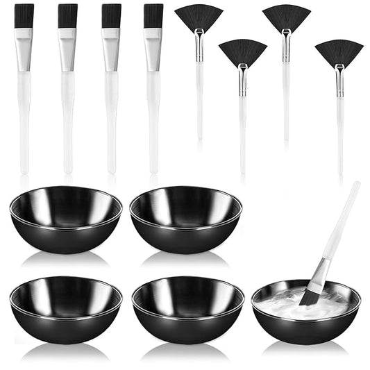 12 Pcs Black Esthetician Supplies for Facials Set 4 Black Facial Bowls Esthetician 4 Facial Brushes Esthetician 4 Flat Brushes Face Mask Cosmetic Applicators for Mud Cream Spa Salon Makeup Women Gift