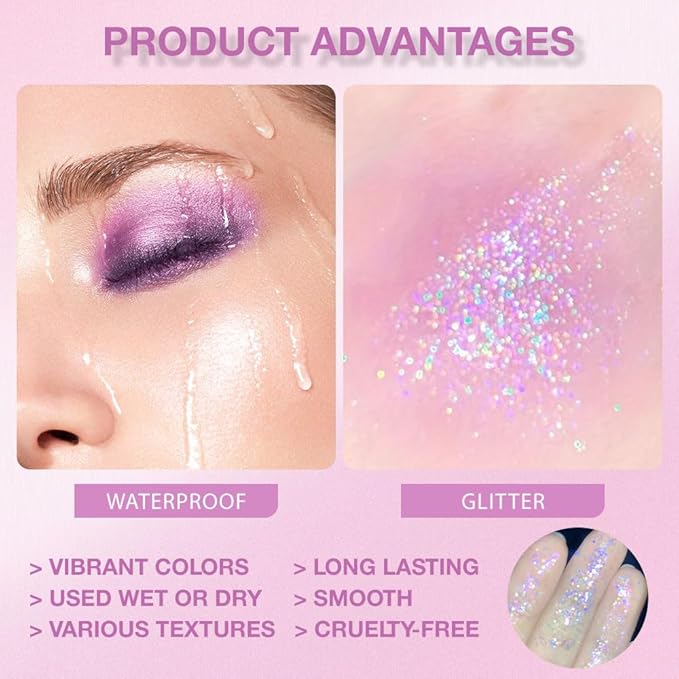 Matte Shimmer purple pink Eye Shadow Palette Makeup,Eyeshadow Long Lasting Waterproof Cruelty-Free, 9 Blendable Shades in Smooth Matte and Shimmer Finishes with Gorgeous Pearls for woman