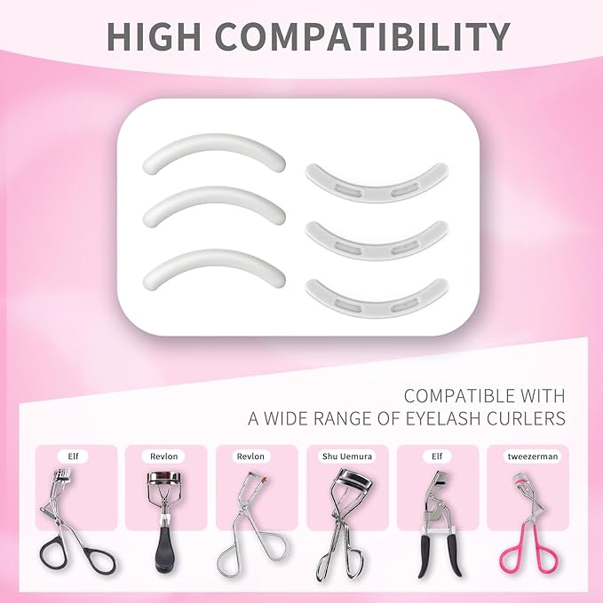 Soft Silicone Rubber Eyelash Curler Refills Compatible with Shiseido, Tweezerman, Revlon, Shu Uemura, Surratt, e.l.f Eyelash Curler for Travel Portable Carry,Cosmetic Accessory,6PCS (White)