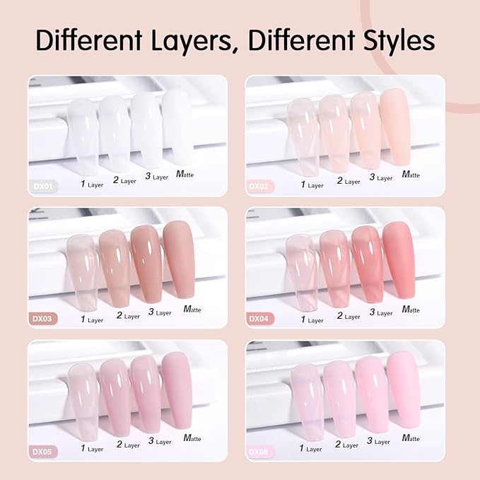 Milky White Jelly Nude Gel Nail Polish Set, 6 Transparent Colors Sheer Pink Gel Nail Kit for Salon and Nail Art DIY at Home