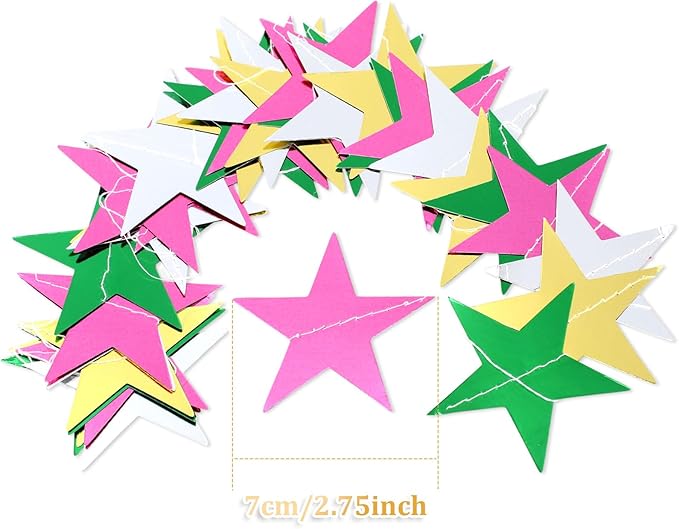 Patelai Glitter Star Garland Banner New Years Decor 130 Feet Star Hanging Banner Twinkle Backdrop for Birthday Classroom Wedding Halloween Christmas Party Supplies(Green,Pink,Gold,Silver)