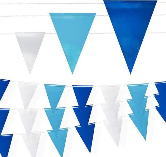 Safety Warning Pennant Banner Flags – Multipurpose 105FT OSHA High Visibility Colored Triangle Flags for Party, Roadwork, and Hazard Areas(Dark+Light Blue,45pcs,105FT)