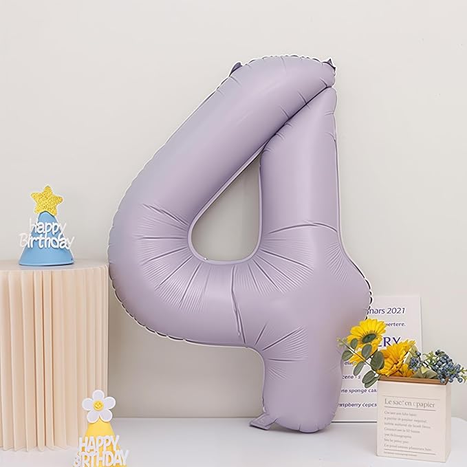 Pastel Purple 4 Number Balloons,40 Inch Light Purple 4 Balloons Large Helium Foil Mylar Purple Number 4 Balloon for Birthday Party Anniversary Decorations