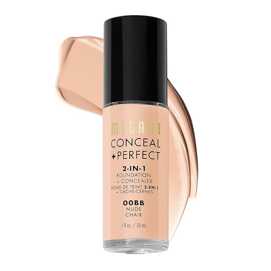 Milani Conceal + Perfect 2-in-1 Foundation + Concealer for a Flawless Complexion, Under Eye Corrector, Cover Redness and Imperfections, Waterproof and Sweatproof - Nude