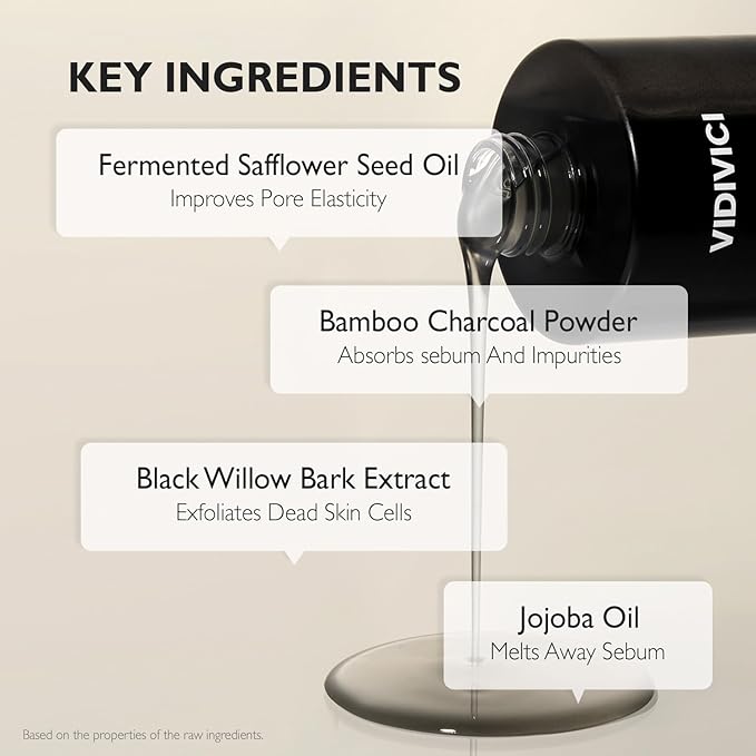 VIDIVICI Clear Pore Control Deep Cleansing Oil 10.14 fl.oz | Makeup remover with blackhead care, Korean facial cleanser for oily skin, Sebum control with Bamboo Charcoal Powder, Korean skin care