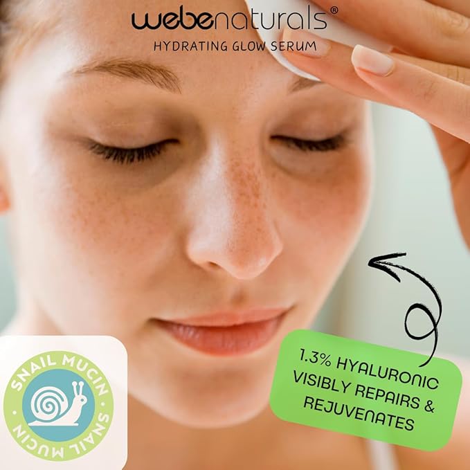 WEBE Naturals Snail Mucin 94% Hydrating Glow Serum | 1.3% Hyaluronic Acid & N-Acetyl Glucosamine | Collagen Boosting, Plumping, Anti Aging, Intense Moisturizing Serum for Radiant, Dewy Skin