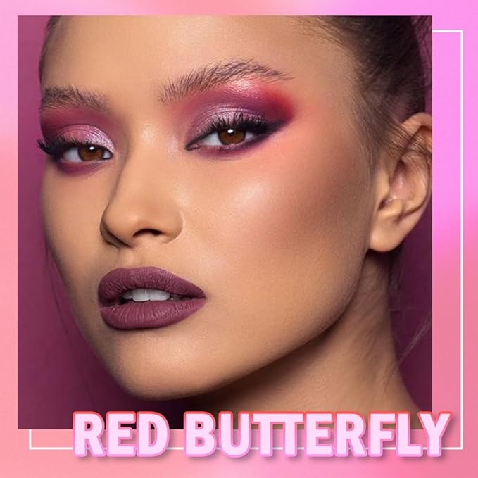 Matte Shimmer Light Deep Pink Eye Shadow Palette Makeup,Eyeshadow Long Lasting Waterproof Cruelty-Free , 9 Blendable Shades in Smooth Finishes with Gorgeous Pearls for Girls (red buttery fly)
