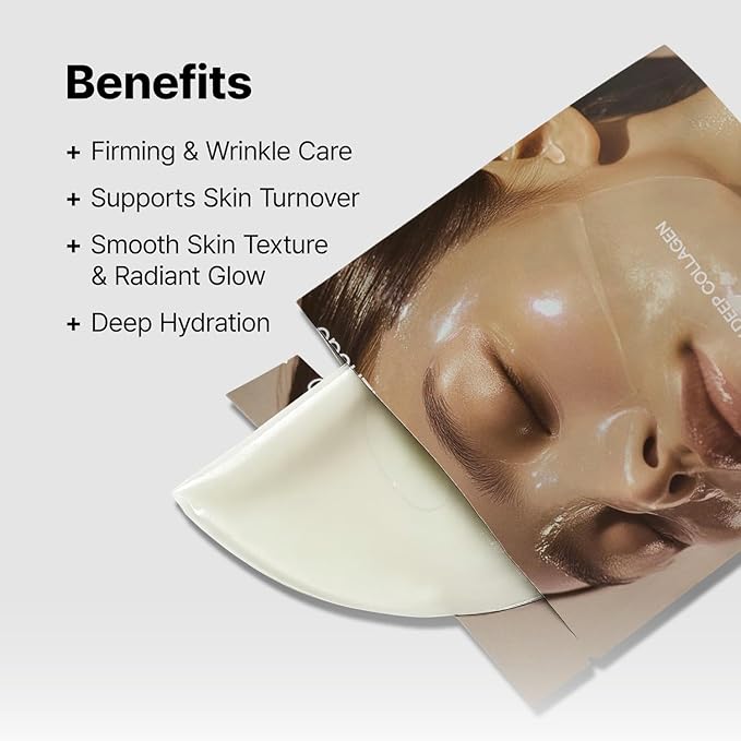 Super Glow Deep Collagen Hydrogel Mask 1.48 oz × 8 Sheets, 5,000,000ppb Hydrolyzed Collagen, Elasticity, Wrinkle Care & Radiance, Overnight K-Beauty Mask (8 Count (Pack of 1))