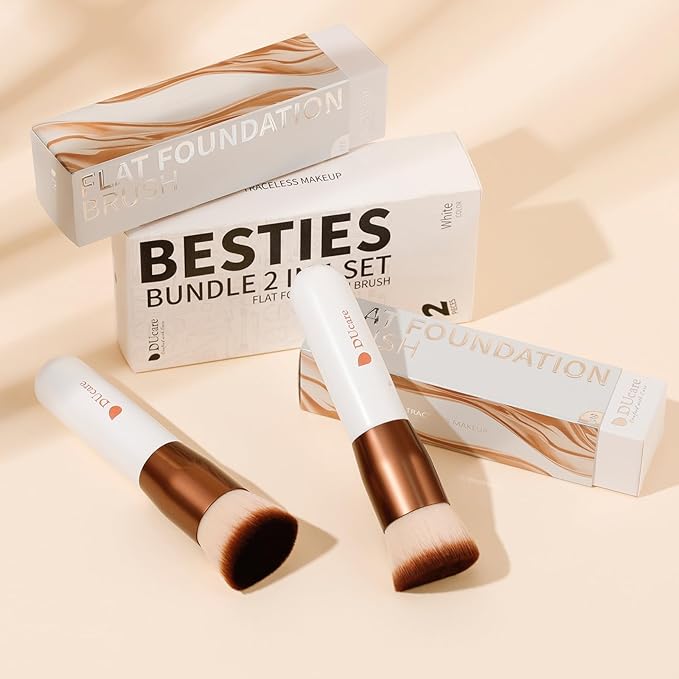 DUcare Foundation Brush 2pcs Flat Top Kabuki Self Tanner Brush Synthetic Professional Makeup Brush Liquid Blending Mineral Powder Buffing Stippling Makeup Tools