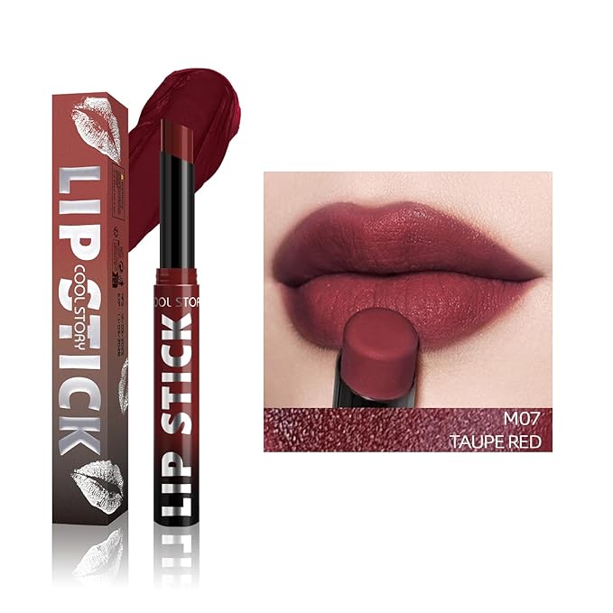 COOL STORY Matte Lipstick Lightweight Blurring Formula with High Impact Pigment, Long-lasting, 0.07 oz (Taupe Red)