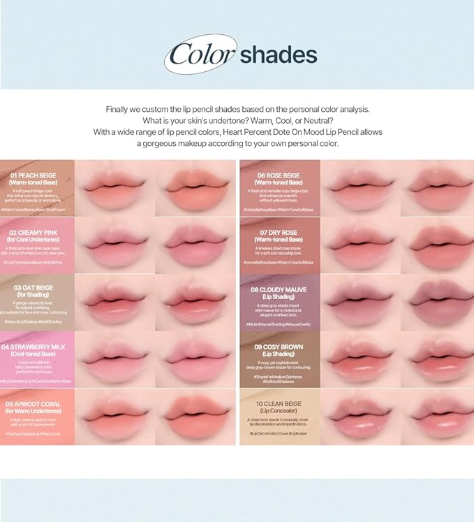 Heart Percent Dote On Mood Lip Liner Pencil, Long-Lasting Creamy Lip Crayon Smooth Lipliner Retractable Lipstick Overlip Line Color 0.8g, #12. Caramel Beige