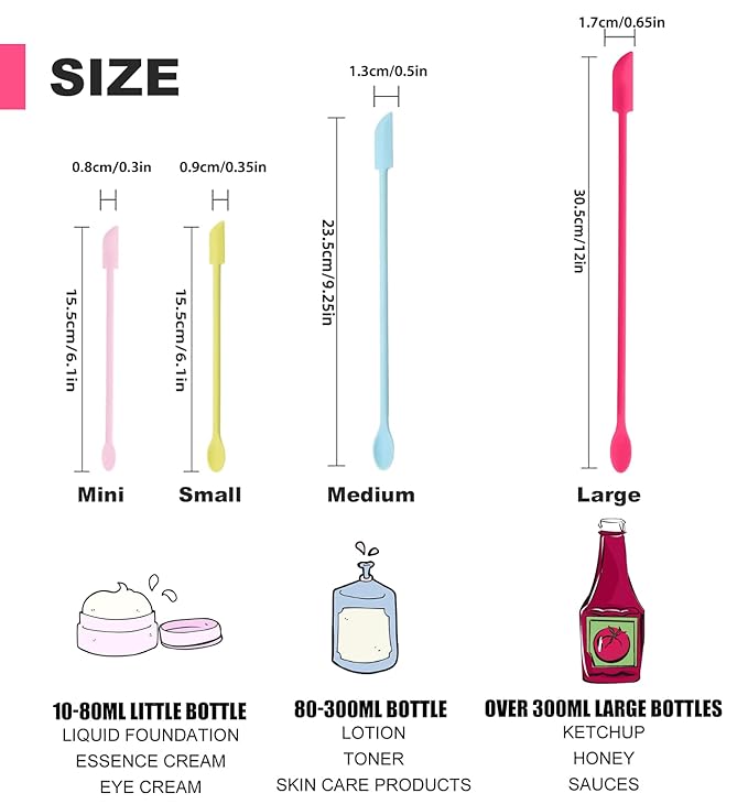 Mini Spatula Silicone Spatula Set, 4pcs Small Makeup Scrapers for Cosmetics, Reusable Beauty Tiny Tools, Thin Jar Scraper, Get Last of Makeup Out