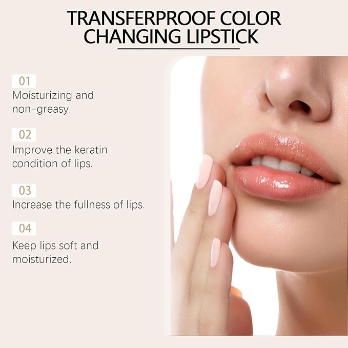Transferproof Color Changing Lipstick, Gold Crystal Color Changing Lipstick,Long Lasting 24 Hours Moisturizing Glossy Shine Lip Gloss(2PC)