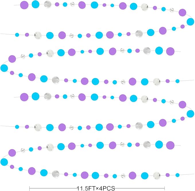 46 Ft Frozen Party Decorations Purple Blue Silver Polka Dots Garlands Hanging Paper Circle Dots Streamer for Frozen Birthday Winter Wonderland Christmas Holiday Wedding Baby Shower Party Supplies