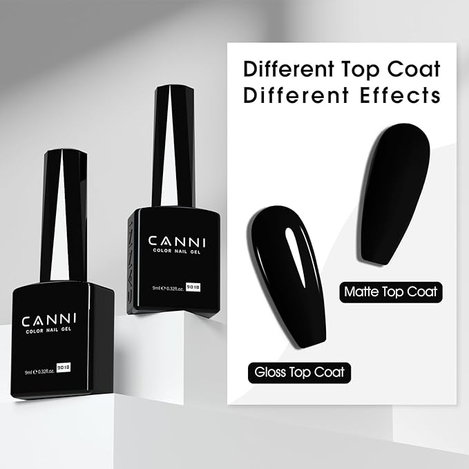 CANNI Black Gel Nail Polish, 1Pcs Pure Black Color High Gloss Soak Off UV Gel Polish Nail French Manicure Salon DIY