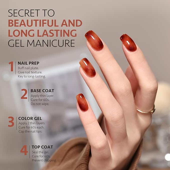 GAOY Jelly Brown Gel Nail Polish of 6 Transparent Nude White Dark Red Colors Sheer Gel Polish Kit for Salon Gel Manicure and Nail Art DIY at Home