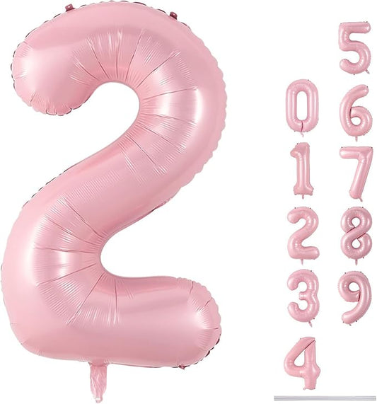 40 Inch Balloon Number 2 Pastel Pink, Large Foil Light Pink Number Balloons Set 0-9 for Girls Women, Digital 2 Helium Balloons for Girls 2nd Birthday Graduation Princess Party Decorations