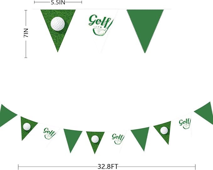32Ft Golf Party Decorations Green White Golf Ball Triangle Flag Fabric Banner Pennant Garland Streamers for Let's Par-tee Birthday Baby Shower Fans Outdoor Indoor Masters Sports Party Decor Supplies