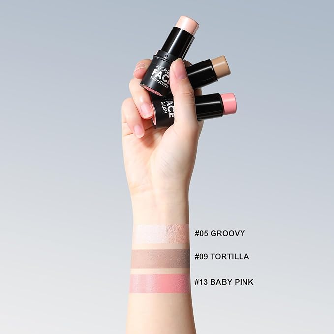 FOCALLURE 3 Pcs Cream Contour Sticks,Shades with Highlighter & Bronzer & Blush,Non-greasy Long-wear Face Contouring Pen,Easy to Sculpt the Face and Create a Lightweight Finishing Makeup,FAIR